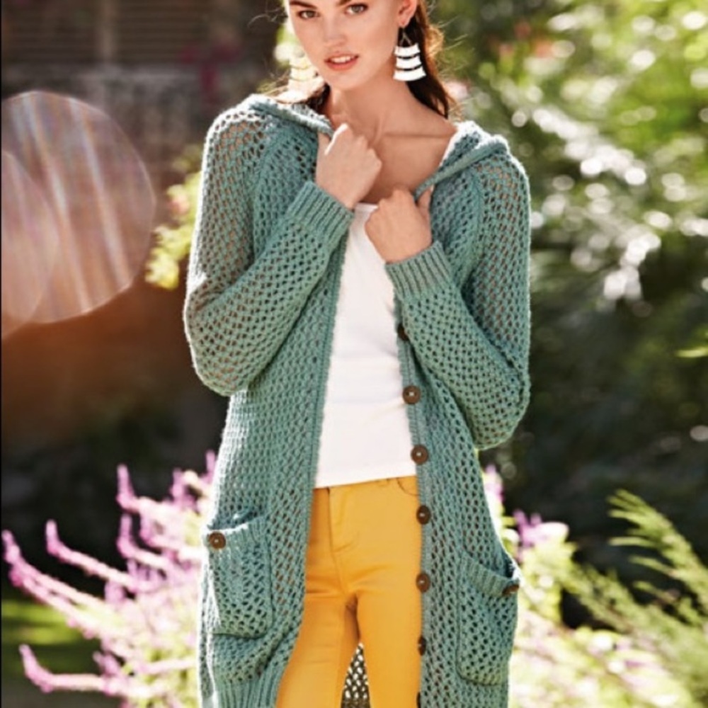 Pure Handknit Peace Hoodie Cotton Sweater, Cream, S/M - Picture 14 of 15